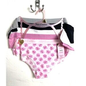 Juicy Couture Panties Bikini Size XL Underwear 5 Pack Pink Floral Gray Black